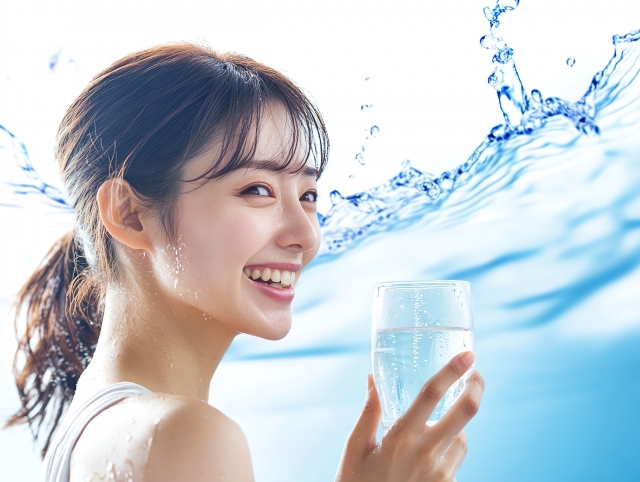 水を飲む女性